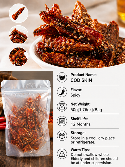 🌶️Premium Crispy Spicy Cod Skin Snack | Crunchy Seafood Chips